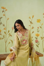 Pastel Yellow Floral Embroidered A-Line Kurta Set