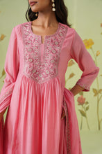 Pink Floral Embroidered Anarkali Kurta Set with Dupatta