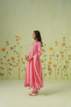 Pink Floral Embroidered Anarkali Kurta Set with Dupatta