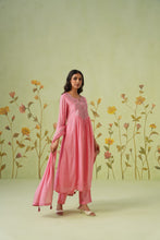 Pink Floral Embroidered Anarkali Kurta Set with Dupatta