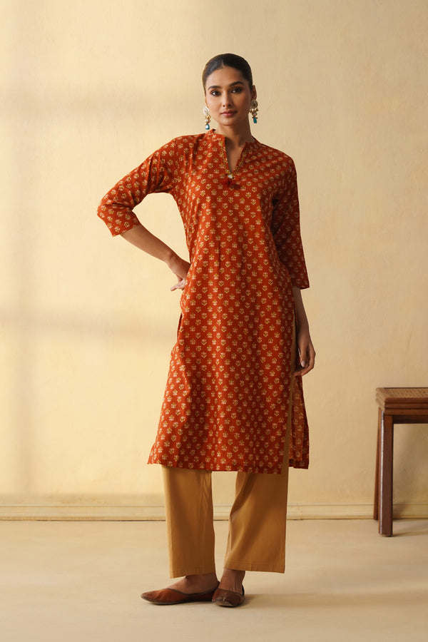 Rust Orange Straight Only Kurta