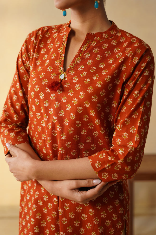 Rust Orange Straight Only Kurta