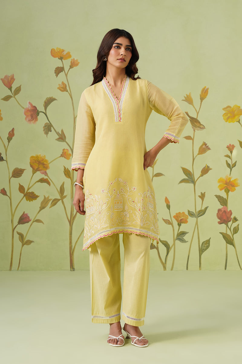 Lemon Yellow Co-ord set with Stylish Embroidery