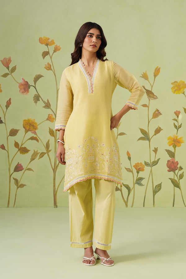 Lemon Yellow Co-ord set with Stylish Embroidery