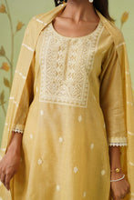 Yellow Straight Kurta Set with Thread Embroidery