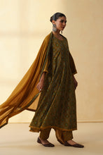Mustard Yellow Anarkali Set with Mandala Block Print