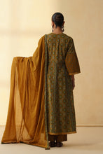 Mustard Yellow Anarkali Set with Mandala Block Print