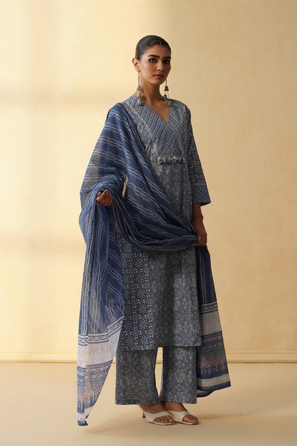 Blue 3Pcs Suit with Wide Leg Pant