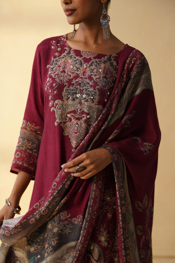 Burgundy Straight Kurta Set