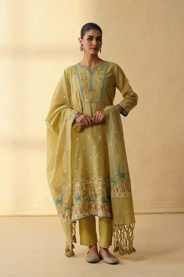 Straight Chanderi 3Pcs Kurta Set