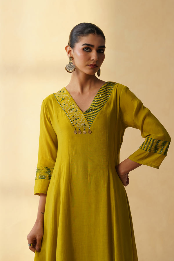 Lime Green A-line Kurta Set
