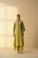 Olive Green Floral Printed Straight Kurta Set with Contrast Piping