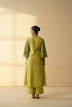 Olive Green Floral Printed Straight Kurta Set with Contrast Piping