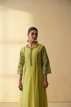 Olive Green Floral Printed Straight Kurta Set with Contrast Piping