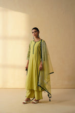 Olive Green Floral Printed Straight Kurta Set with Contrast Piping