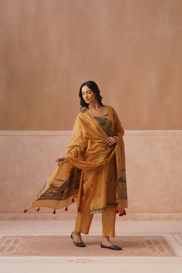 Mustard Handblock Printed Kurta Set