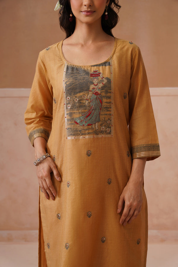 Mustard Handblock Printed Kurta Set