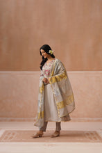 Grey Floral Embroidered Kurta Set with Golden Sheer Dupatta