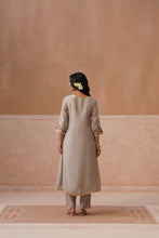 Grey Floral Embroidered Kurta Set with Golden Sheer Dupatta