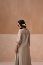 Grey Floral Embroidered Kurta Set with Golden Sheer Dupatta