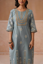 Powder Blue Printed Embroidered Kurta Set