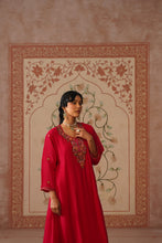 Raspberry Red Embroidered Kalidar Kurta Set