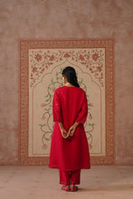 Raspberry Red Embroidered Kalidar Kurta Set