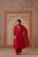 Raspberry Red Embroidered Kalidar Kurta Set