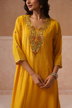 Yellow Embroidered Kalidar Kurta Set