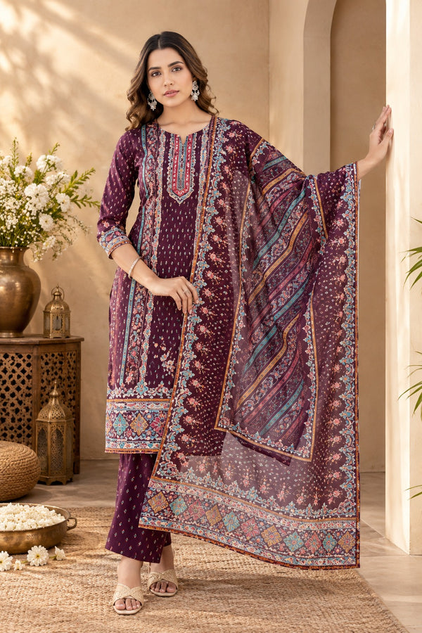 Brown Printed Kurta Set