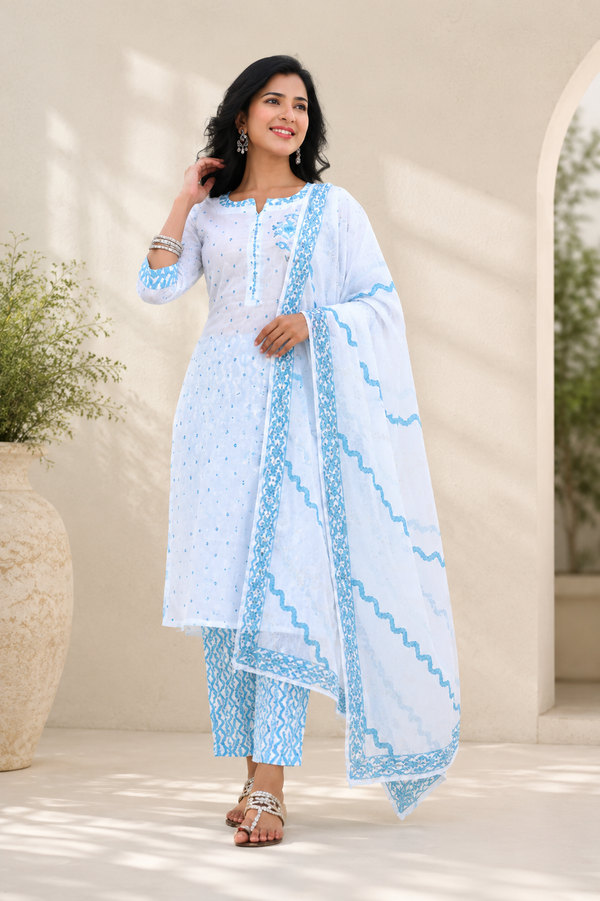 Sky Blue Printed Kurta Set