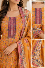 Mustard Floral Printed Kurta Set with Dupatta