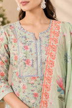 Mint Green Floral Printed 3-Piece Suit Set
