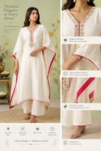 Ivory White Embroidered Kaftan Kurta Set with Contrast Border
