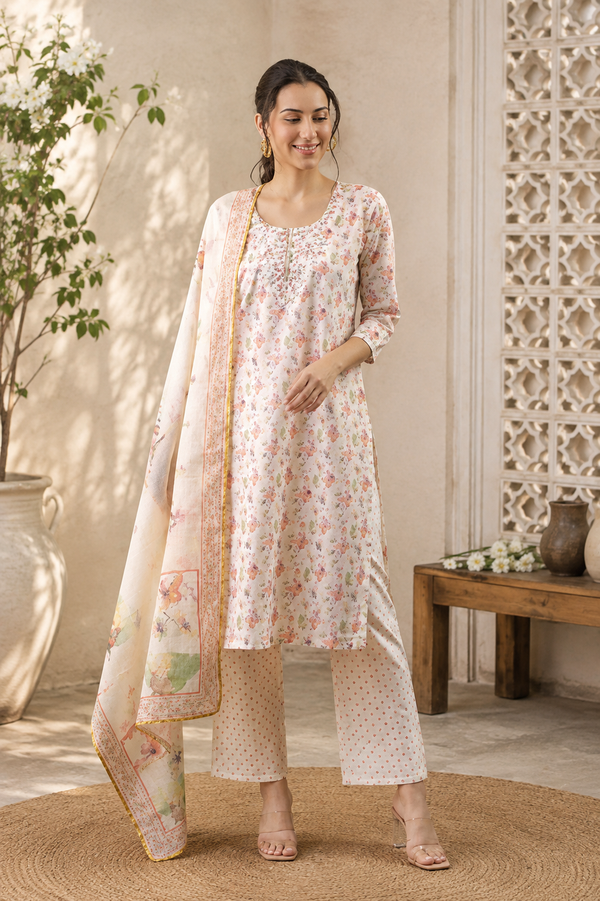 Floral Printed Cotton Kurta Set
