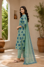 Green Floral Printed Cotton Suit Set