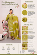 Floral Embroidery 3Pcs Straight Kurta Set
