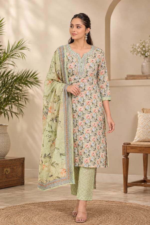 Floral Green  Printed Kurta Set