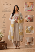 Grey Floral Embroidered Kurta Set with Golden Sheer Dupatta