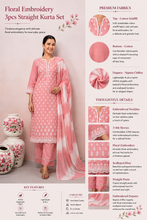 Floral Embroidery 3Pcs Straight Kurta Set