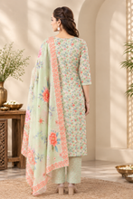 Mint Green Floral Printed 3-Piece Suit Set