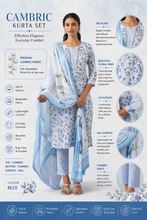 White & Blue 3Pcs Kurta Set