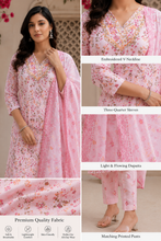 Peach Floral Printed Cotton Kurta