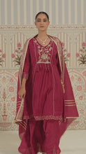 Wine Embroidered Anarkali Palazzo Set