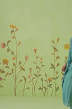 Blue Flared Kurta Set with Silver Chevron Embroidery