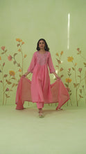 Pink Floral Embroidered Anarkali Kurta Set with Dupatta