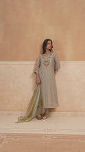 Grey Floral Embroidered Kurta Set with Golden Sheer Dupatta