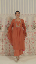 Rust Orange Embroidered Cotton Kurta Set
